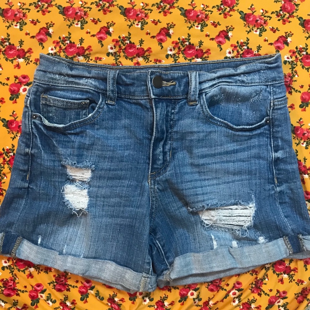 High Waisted Distressed Jean Shorts